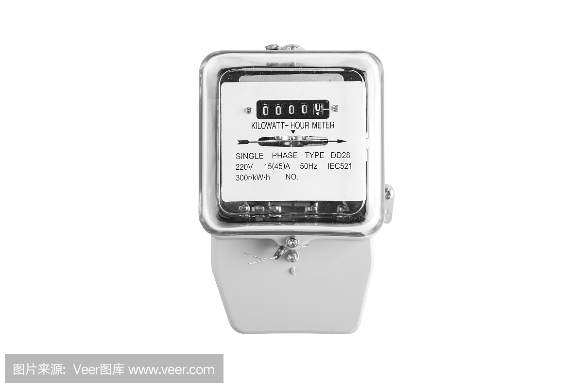 電表電源工具與白色背景隔離。